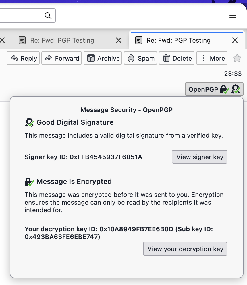 Thunderbird encrypted and verified